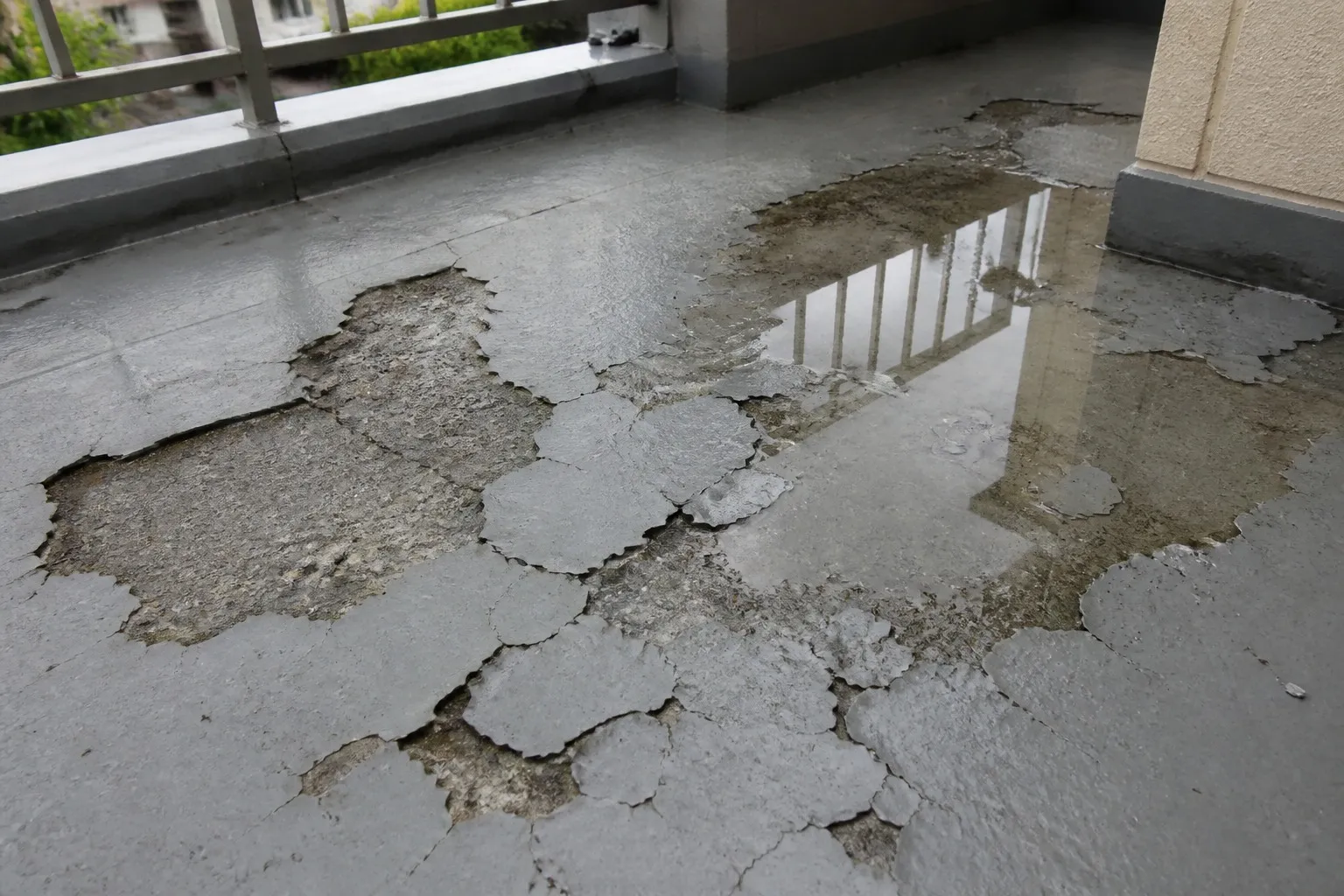 ベランダの床がひび割れている・水がたまる症状の例